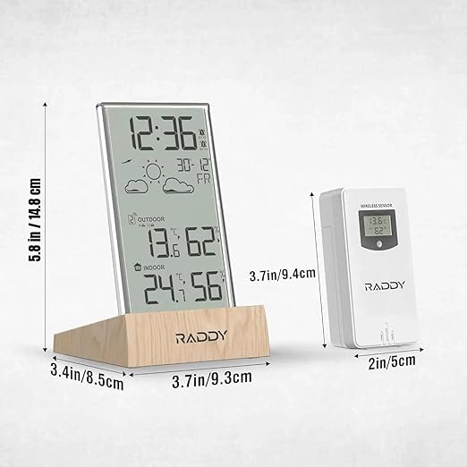 Raddy V5 Wireless Weather Station for Indoor Outdoor Thermometer Hygrometer, Battery Powered Temperature & Humidity Monitor with 5.0’’ LCD Display, Weather Forecast, Wireless Remote Sensor