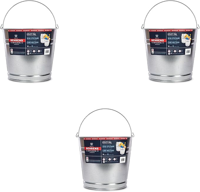 Behrens 1214 Galvanized Steel Utility Pail, 14-Quart (3 Pails)
