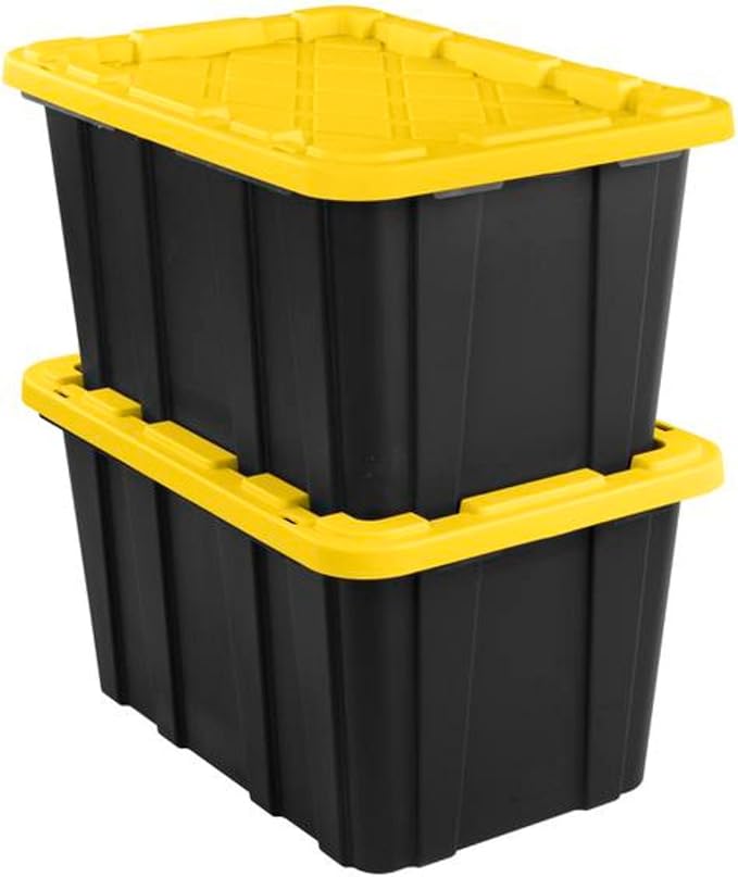 Sterilite 12 Pack Industrial Tote Organizers, Plastic Storage Container Bins with Lids, 27 Gallon - Heavy-Duty Organizing Containers for Closet, Bathroom, and Office