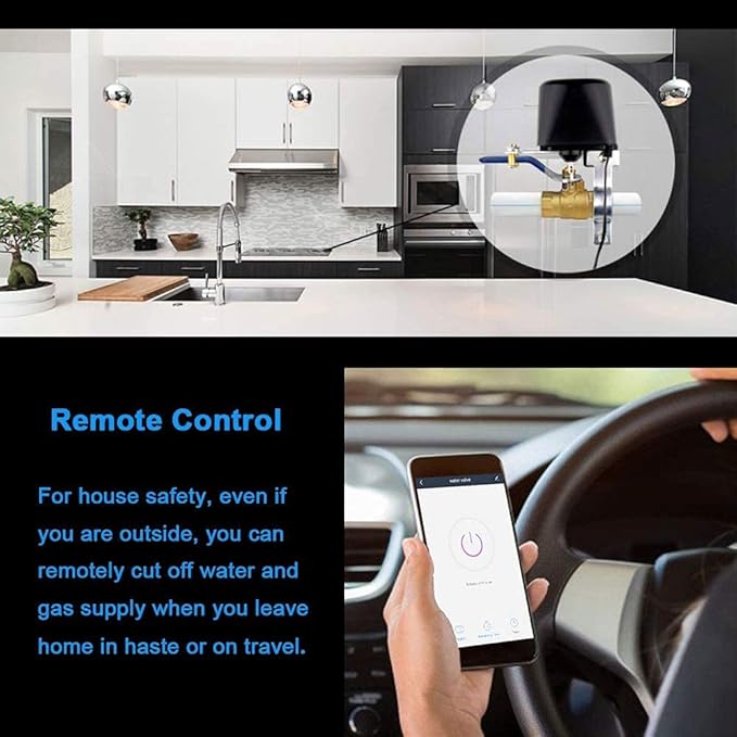 Smart Water Valve: WiFi Gas Shut Off Valve Controller, Water Valve Shutoff Timer, App Remote Control, Compatible with Amazon Alexa Google Home, for Kitchen Garden Farm