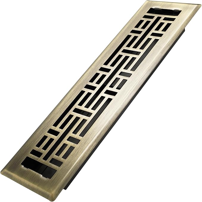Howeall 2x12 Inches Heavy Duty Walkable Floor Register Easy Adjust Air Supply Lever Floor Vents - Seattle Design - Vent Cover for Home Floor - Antique Brass