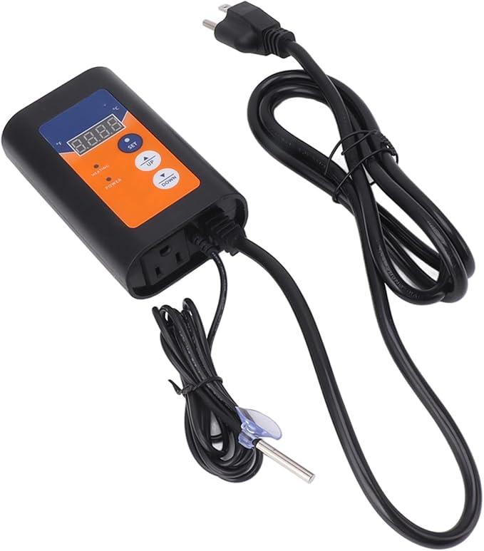 1000W Reptile Thermostat Digital Temperature Controller with Quick Response Probe for Greenhouse Pet Heat Pad Germination (US Plug 120V)