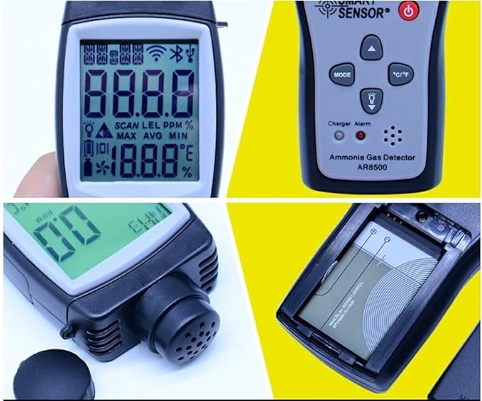 Portable Ammonia Gas Detector 0~100ppm LCD Backlight Rechargeable Li-Battery Powered Sensitive Alarm Digital NH3 Gas Concentration Monitor Tester Meter