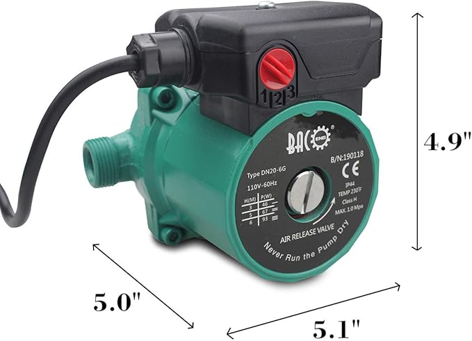 BACOENG 3/4 inch NPT Hot Water Circulation Pump for Floor Heating & Recirculating System w/Connectors