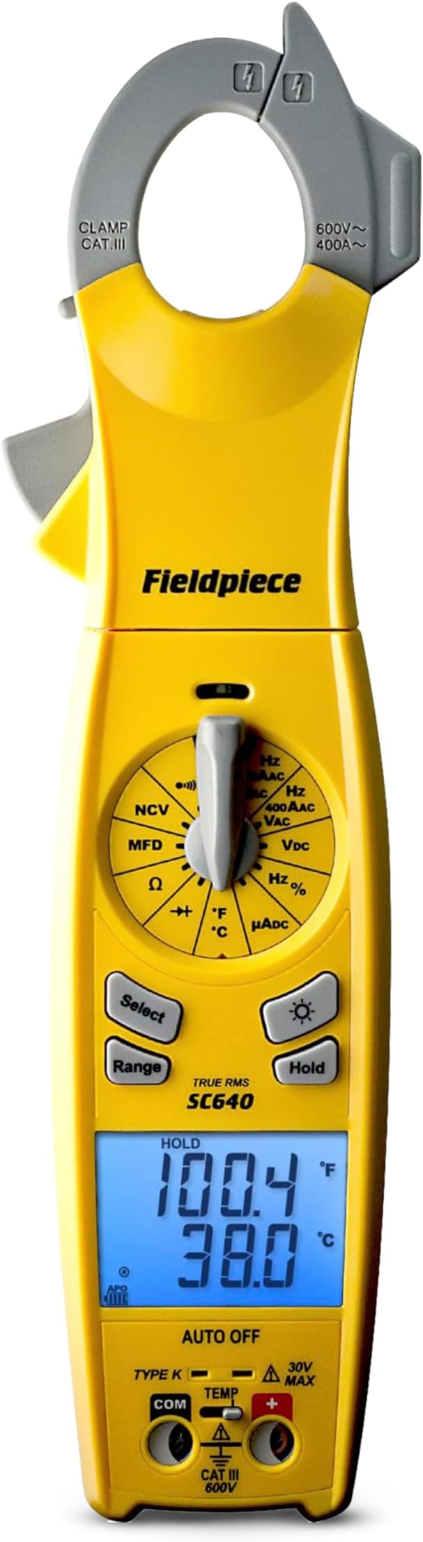 Fieldpiece - SC640 Swivel Clamp Meter with Dual Display, Inrush Current, LED Jaw Flashlight and Backlit Display - HVAC Tools