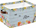 Easter Storage Bins Cubes Waterproof Cloth Storage Basket,Spring Farmhouse Bunny Flower Blue Wood Grain Foldable Storage Bags for Shelf Clothes Storages Organizers with Handles 15x11x9.5 in 1PCS