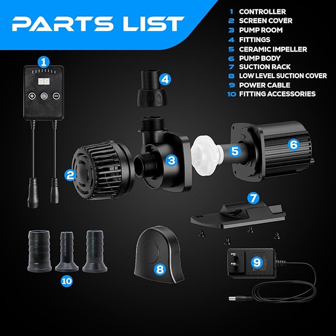 2380 GPH Intelligent ECO Amphibious Water Pump - Sine Wave Technology with Controller for Hydroponics & Aquariums, 70W - 4 Pack