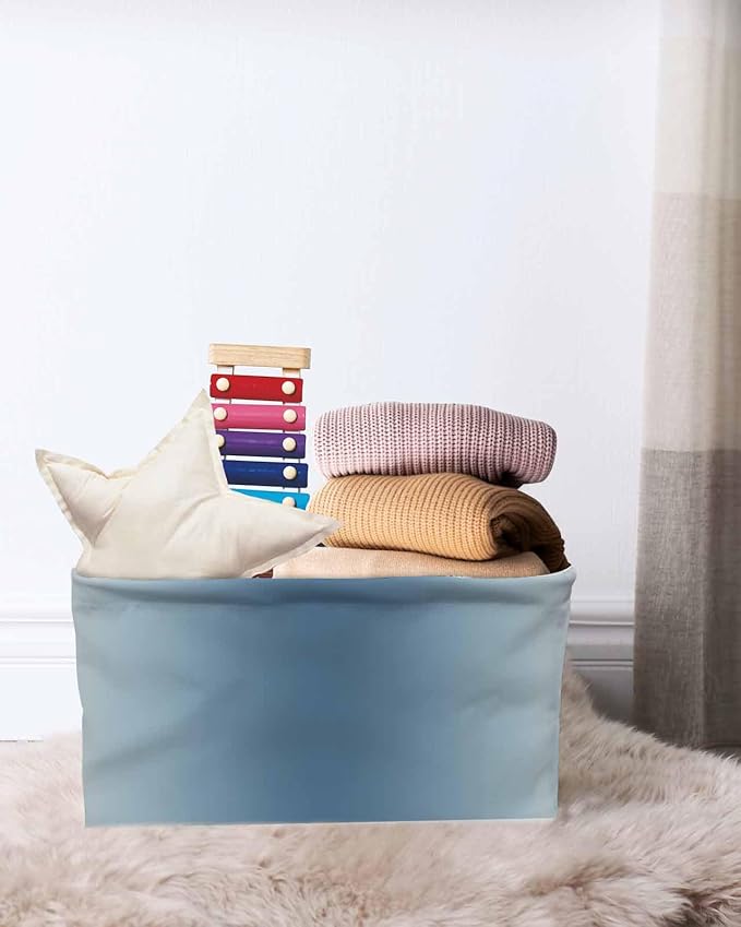 Blue Grey Ombre Storage Bins Cubes Waterproof Cloth Storage Basket, Farmhouse Gradient Minimalist Foldable Storage Bags for Shelf Closet Clothes Storages Organizers with Handles 15x11x9.5 in 2PCS