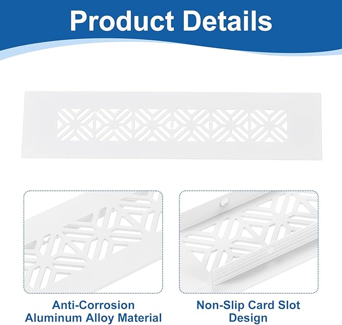 uxcell Aluminum Alloy Air Vents, 200 x 50mm / 7.9 x 2" Rectangle Louvered Ventilation Grille Cover with Mounting Screws for Door Cabinet Wardrobe, White