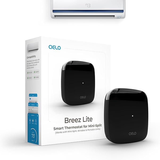Breez Lite | Smart AC Controller for Mini-Split, Window & Portable Air Conditioners & Heat Pumps | Free App, No Subscriptions | Alexa, Google, Siri Shortcuts, SmartThings, IFTTT (Black)