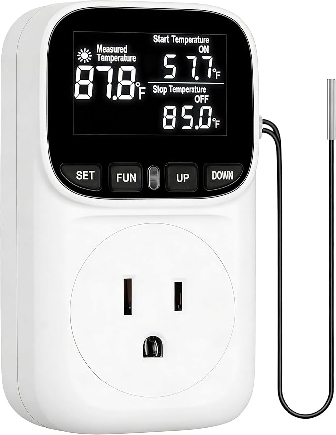 Digital Temperature Controller,Heavy-Duty 15 Amp/1800 Watt Thermostat Socket Plug,VA Display for Heating and Cooling Control Timer,Suitable for Greenhouse Incubators,Homemade Equipment,etc.