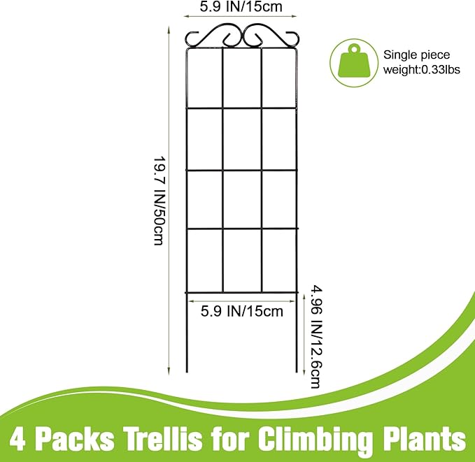 4 Pack 19.7x5.9 Inch Garden Trellis, Indoor & Outdoor Stable Support for Climbing Plants (Flowers, Tomatoes, Vines, Anti-Lodging Solid Structure)