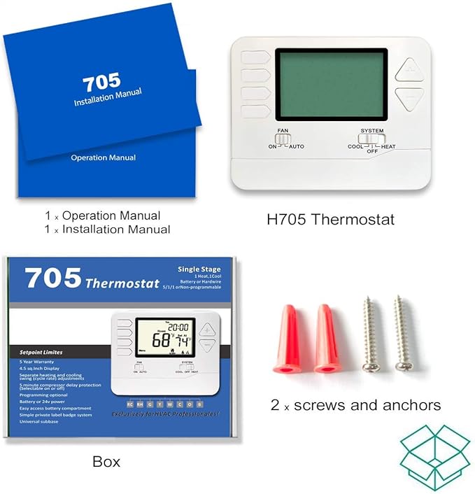 Heagstat 5-1-1 Day Programmable Thermostat for Home Conventional Single-Stage Systems, up to 1 Heat/ 1 Cool, (with White Backlight)