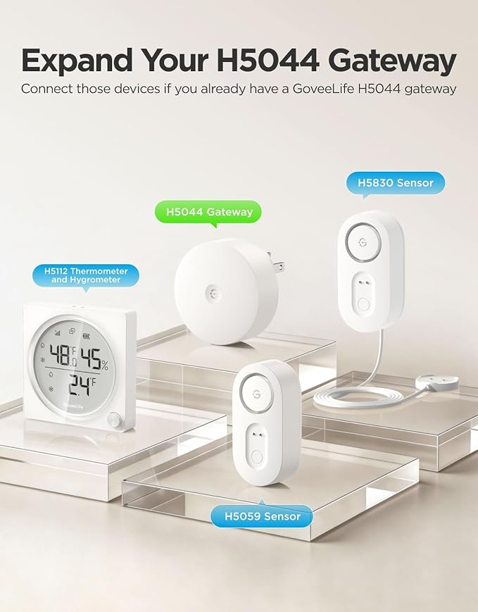 GoveeLife Water Leak Detector 1s with 4.92 ft Sensor Cable, Water Sensor with 105dB Adjustable Alarm, 5-Year Battery Life, IP67 Waterproof, Suitable for Homes & Basements