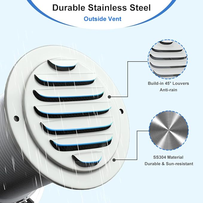 Passive Air Vent 4 Inch Through Wall, Fresh Air Intake Vent with Filter, Adjustable Airflow, Telescopic Aluminum Duct & Stainless Steel 304 Grille for Home, Bedroom, Attic (No Power Required)