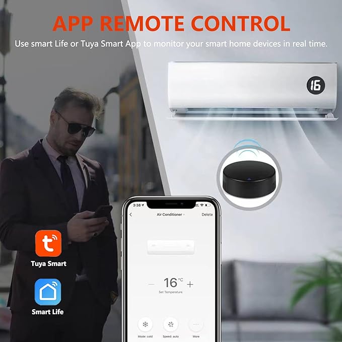 Smart IR Remote Control with Temperature and Humidity Sensor, 2.4G WiFi Universal Infrared Remote Control Hub with Thermometer Hygrometer for Smart Home Automation,Compatible with Alexa & Google Home