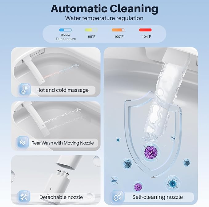 Smart Toilet with Bidet Built in Tank, Auto Open Close Lid, Heated Seat Foot Sensor, Rear & Feminine Wash Warm Water Air Dryer Self Cleaning, 12" Rough In, One-Piece Elongated (ZY695A)