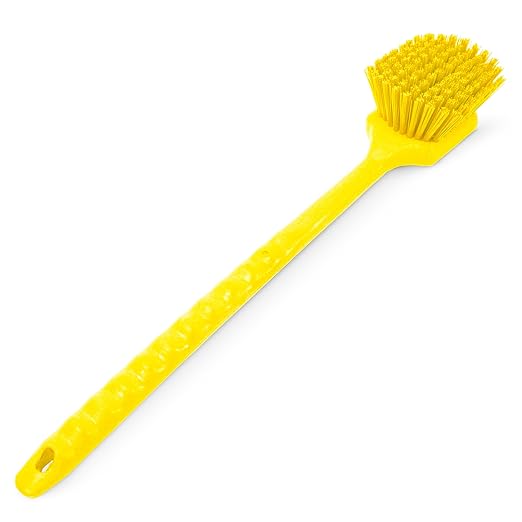 SPARTA 20" Floater Scrub Brush with Long Handle, Oil-Resistant Polyester Bristles, Multiple Trim Angles, Foam-Injected Polymer Block, Commercial Cleaning Tool, Yellow