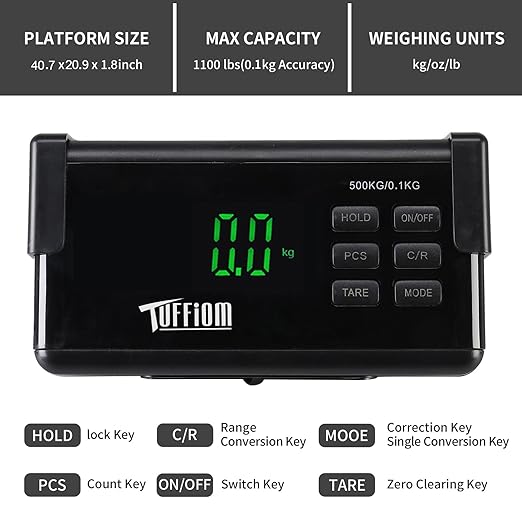 TUFFIOM 1100Lbs x 0.2Lbs Postal Digital Livestock Scale, Electronic Stainless Steel Platform Heavy Duty Vet Animal Scale,Dog Pig Goat Sheep Scale, Silvery
