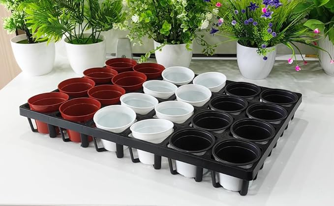 RooTrimmer Square Nursery Pot Tray with 24 Cells, 5 Pack Plant Trays for Pots, Flower Pot Moving Tray, Plastic Planting Tray for Carrying Small Plant Pots(120 Cells in Total