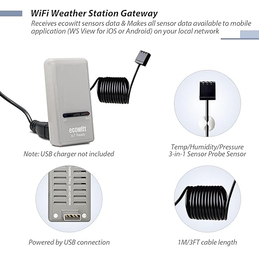 ECOWITT Wi-Fi Weather Station GW1210, Includes GW1200 Wi-Fi Gateway and WS90 Outdoor Sensor Array, 915 MHz