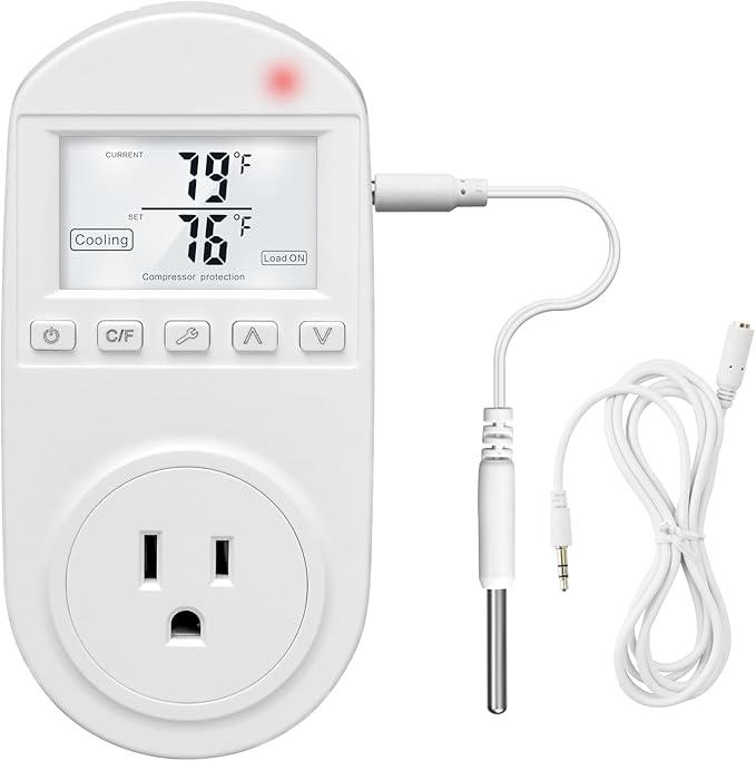 Temperature Controlled Outlet, Briidea Thermostat Outlet Compatible with Window Air Conditioner, Space Heaters, Fans, Auto On/Off, Ideal for Household, Greenhouse, Reptile, Incubator, 110V 15A