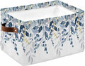 Navy Blue Eucalyptus Storage Bins Cubes Waterproof Cloth Storage Basket,Watercolor Spring Weeping Botanical Foldable Storage Bags for Shelf Clothes Storages Organizers with Handles 15x11x9.5 in 1PCS