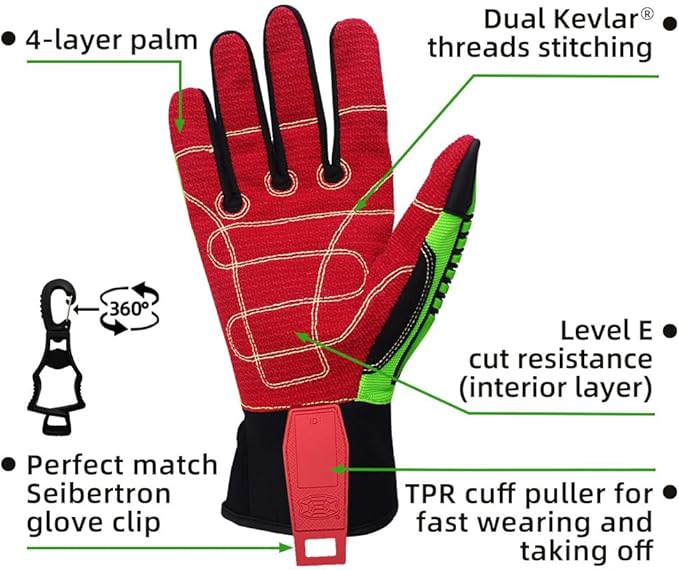Seibertron High-Vis Series Cut Resistant Reducing Anti-Impact Mechanics Heavy Duty Safety Rescue Oil and Gas Gloves