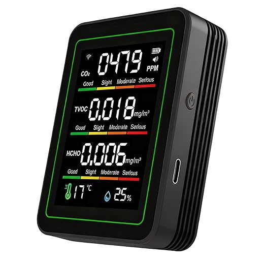 5 in 1 WiFi Air Quality Monitor, Portable Air Quality Tester, Smart Sensor with APP Remote Control & Color Screen, Ideal for CO2, HCHO, TVOC, Temperature & Humidity