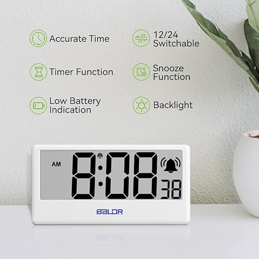 BALDR Digital Clock with Internet Time - WiFi Alarm Clock Battery Operated with Large Digital Display Internet Time, 12/24 Switchable, with Backlight, Auto Sync to Wi-Fi Weather Station, White