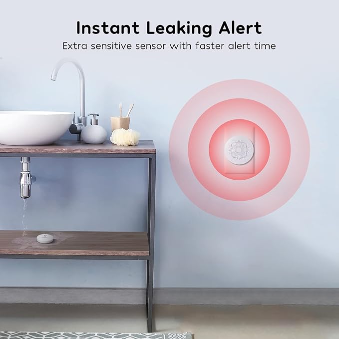 Winees WiFi Water Detector, 3 Pack Water Sensors with Leak Alert Email&SMS Notification, 100dB Adjustable Alarm, 100M Transmission for Basement, Bathroom, Laundry, IFTTT