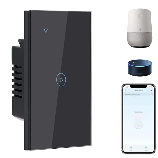 BSEED Smart Water Heater Switch,Work with Amazon Alexa,Google Assistant,WiFi Touch Switch with Smart Life APP Control and Timing Function,20A Black Water Heater Switch Suitable for Bedroom,Bathroom
