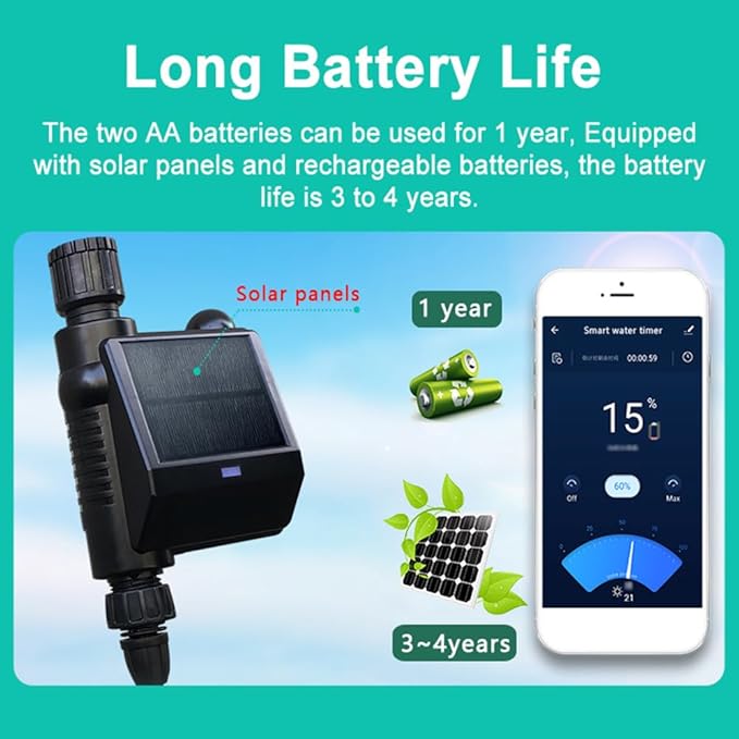 Yosoo WiFi Sprinkler Controller, Solar Powered Smart Water Timer Tuya APP and Voice Control Wireless Hose Faucet Timer for Garden Yard Compatible