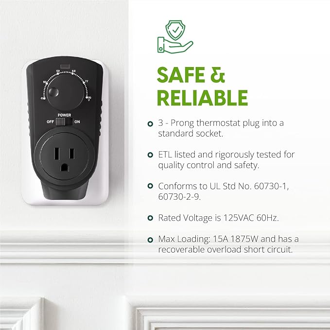 EconoHome Adjustable Thermostat - Universal Plugin Heating & Cooling Thermostat - Compatible with Most EconoHome Wall Mount Space Heaters