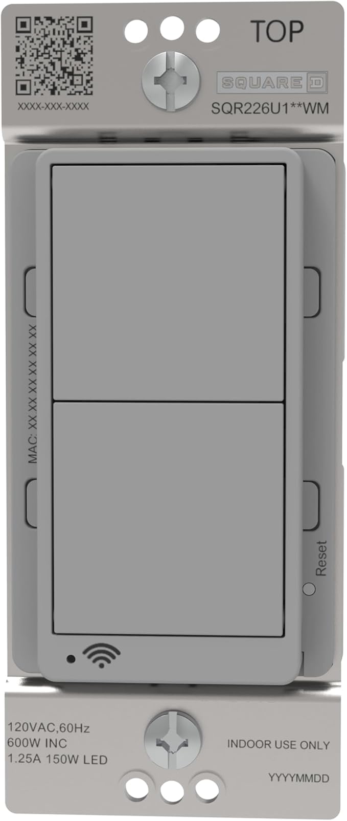 Square D by Schneider Electric X Series 15 Amp WiFi Energy Monitoring Light Switch, Single-Pole/3-way, 600 Watt, Rocker, Matter Certified, Works with Alexa, Google Home, Apple Home, Matte Grey