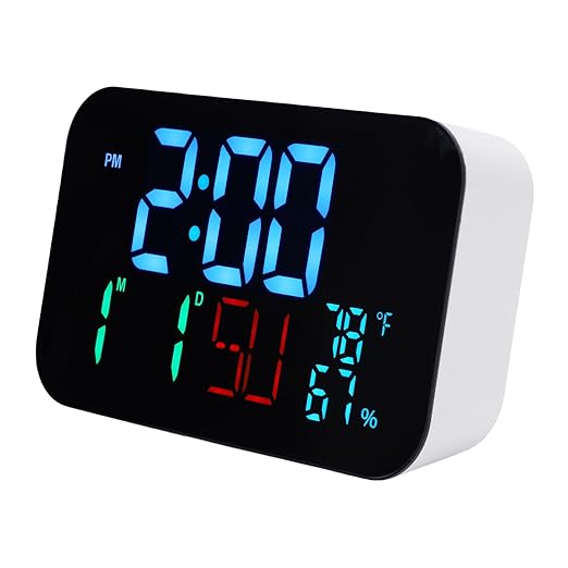 Luqeeg Smart WiFi Digital Clock, Thermometer Humidity Monitor, Weather Station with LED Display, 4 Brightness Levels, Automatic Time Sync & 2 Alarms, Compatible with Tuya Smart App, (#2)