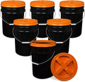 ePackageSupply 5 Gallon Bucket - Food Grade Bucket with Airtight Gamma Seal Screw-On Lid, BPA-Free, Heavy-Duty 90 Mil HDPE Plastic, Bulk Storage, Durable Container, Made in USA, Black/Orange, 6 Packs