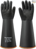 ThxToms Heavy Duty Rubber Gloves, Industrial Chemical Resistant Gloves Waterproof Reusable Protective Work Gloves for Cleaning, Dishwashing,Upgraded with Non-Slip Design, Black, 18" 1 Pair