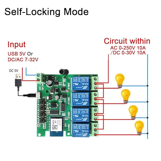 Smart WiFi Wireless Relay Switch Module, Tuya 4CH AC/DC 7-32V/ USB 5V Smart Life Remote Control Dry Contact Momentry Switch Compatible with Alexa and Google Home