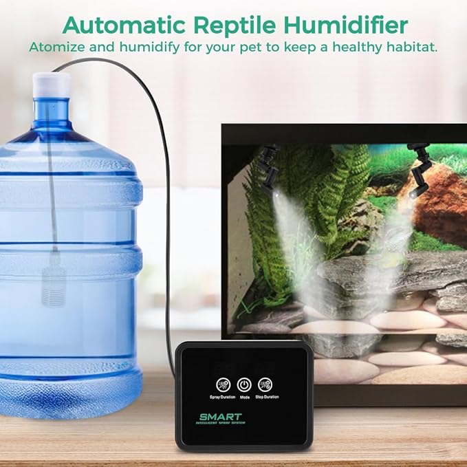 Reptile Humidifier with Smart Timer, Automatic Mist Spray System, 360° Adjustable Nozzles and Touch Screen Control for Vivarium Setup