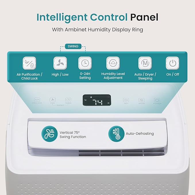 OLIXIS 50Pints Dehumidifier with Drain Hose, Most Efficient Energy Star, 3,500 Sq.Ft Dehumidifier for Basement, 4.5L Tank 41dB, Airflow Swing, Ideal Humidity Remover for Home, Bedroom & Bathroom