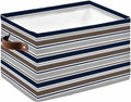 Grey Navy Blue Striped Storage Bins Cubes Waterproof Cloth Storage Basket,Farmhouse Stripes Modern Abstract Art Foldable Storage Bags for Shelf Storages Organizers with Handles 15x11x9.5 in 1PCS