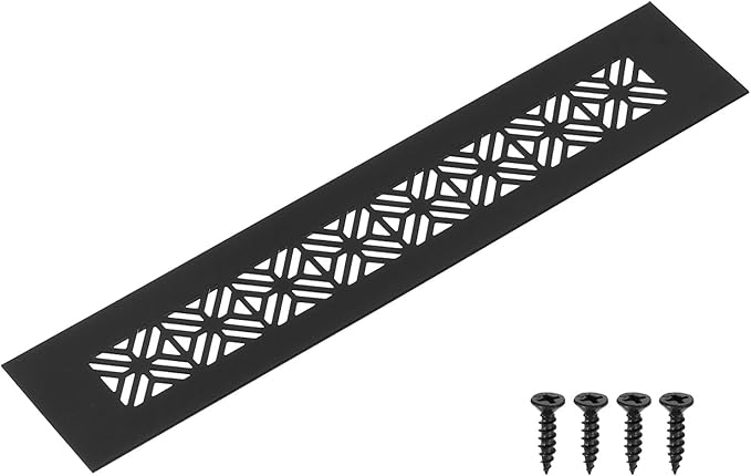 uxcell Aluminum Alloy Air Vents, 250 x 50mm / 9.8 x 2" Rectangle Louvered Ventilation Grille Cover with Mounting Screws for Door Cabinet Wardrobe, Matt Black