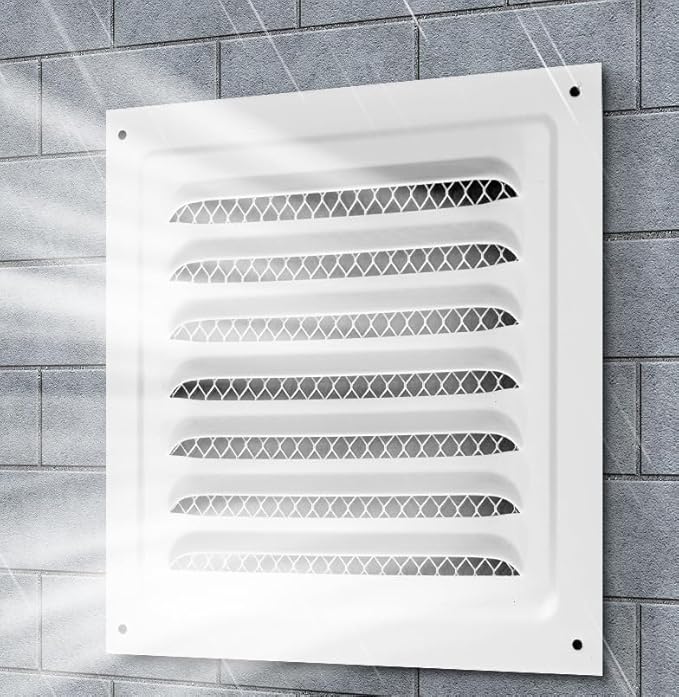 2pcs Attic Vent Soffit Vent Aluminum Wall Vent Metal Shed Vent Square Vent Louver Vent Grille with Built-in Insect Screen for Exterior Door House Attic Garage Ceiling (White 8" x 8"-2 Pack)