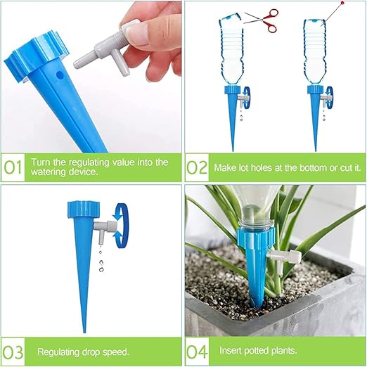 Drip Irrigation System Garden Watering System 12PCS Self Watering Spikes Devices Vacation Automatic Drip Irrigation Kits Adjustable Valve Plant Water Irrigation Control System for Garden Flower Bed