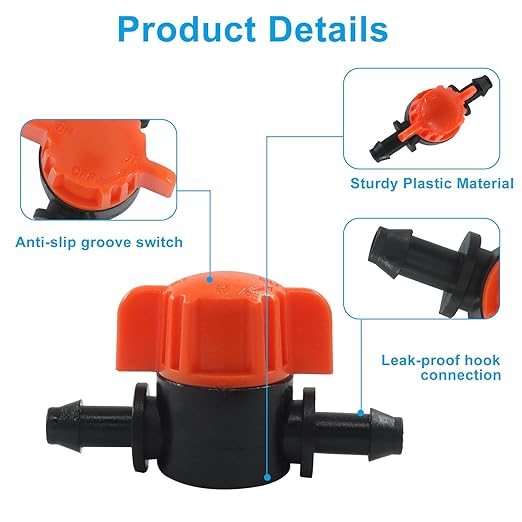 30 Pack 1/4 Inch Drip Irrigation Shut Off Valves - in-Line Barbed Flow Control Valve with Anti-Drop Design for 1/4" Drip Tubing, Garden Irrigation System, Lawn & Greenhouse Watering