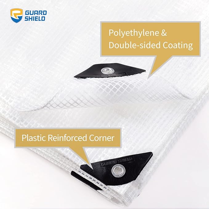 GUARD SHIELD Clear White Tarp Heavy Duty 12x16 Feet Waterproof for Greenhouse Outdoor Garden Poly Cover UV Resistant 3x3 Weave 10mil