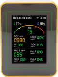 Eujgoov Air Quality Detector, 15 in 1 WiFi APP Control CO2 HCHO TVOC PM2.5 PM10 Temperature Humidity Monitor, with Smart Timer and Real Time Data, for Indoor Air Quality Tester (White Yellow)