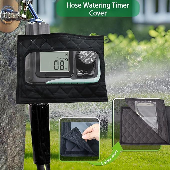 Sprinkler Timer Cover - Insulated Anti-Freeze Faucet Protector | Adjustable Waterproof Sleeve with Visible Window, Thick Thermal Insulation for Winter Outdoor Pipe Protection, Garden Yard Driveway Use