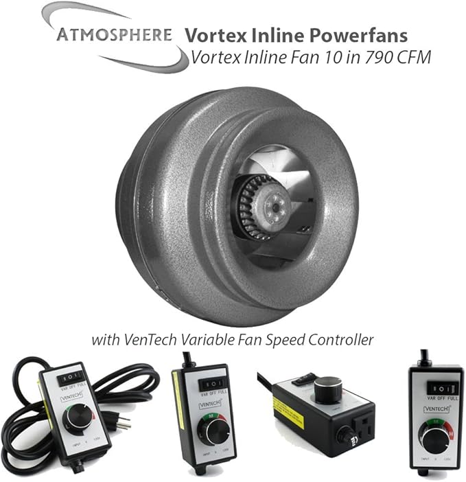 Vortex Powerfans VTX1000 Vortex 790 CFM Powerfan, 10 inch with Ventech Fan Speed Controller,Steel